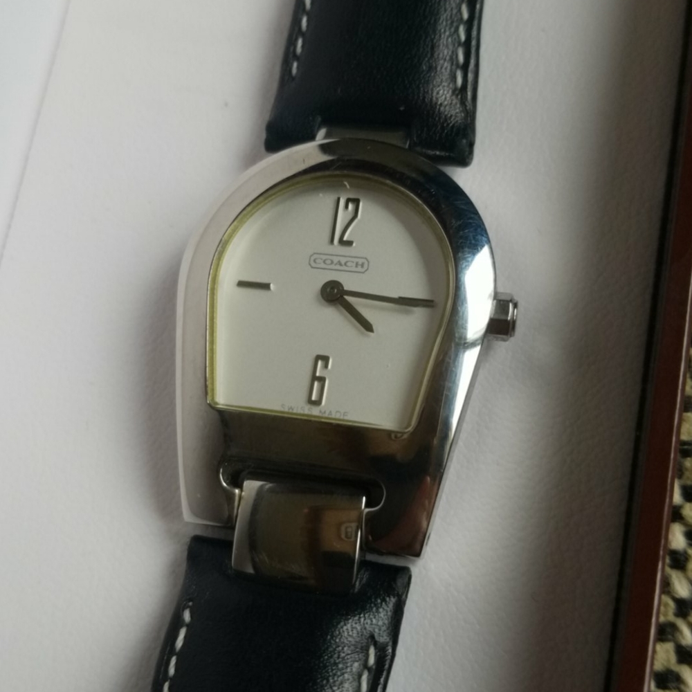 Coach Horseshoe Watch with Black Leather Strap
